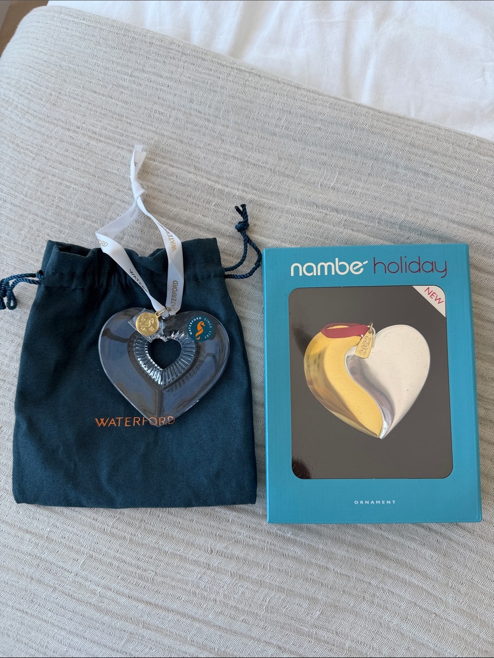 Waterford Clear Crystal Heart Ornament + Nambé Holiday Heart Ornament Set